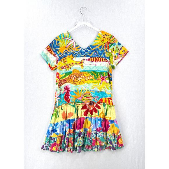JAMS WORLD Hattie V Neck Dress Medium Creatures of the Sea Hawaiian Fish Vintage - Picture 2 of 12